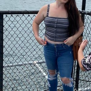 American Eagle Striped Crop Top Size L